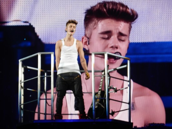 Justin Bieber on the crane, #Believe Tour