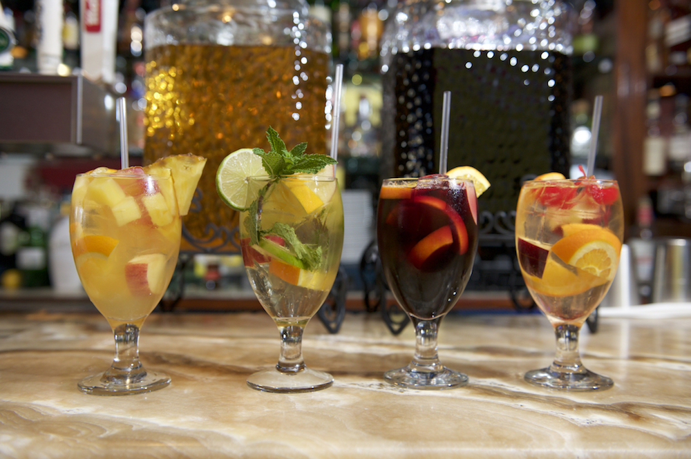 Sangria concotions at Sangria 71 in Williston Park include (l-r) De Cayman, San Mojo, Classic Red and Classic White.
